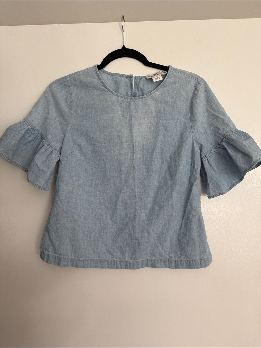 Vineyard Vines Light Blue Chambray Ruffle Sleeve Top
